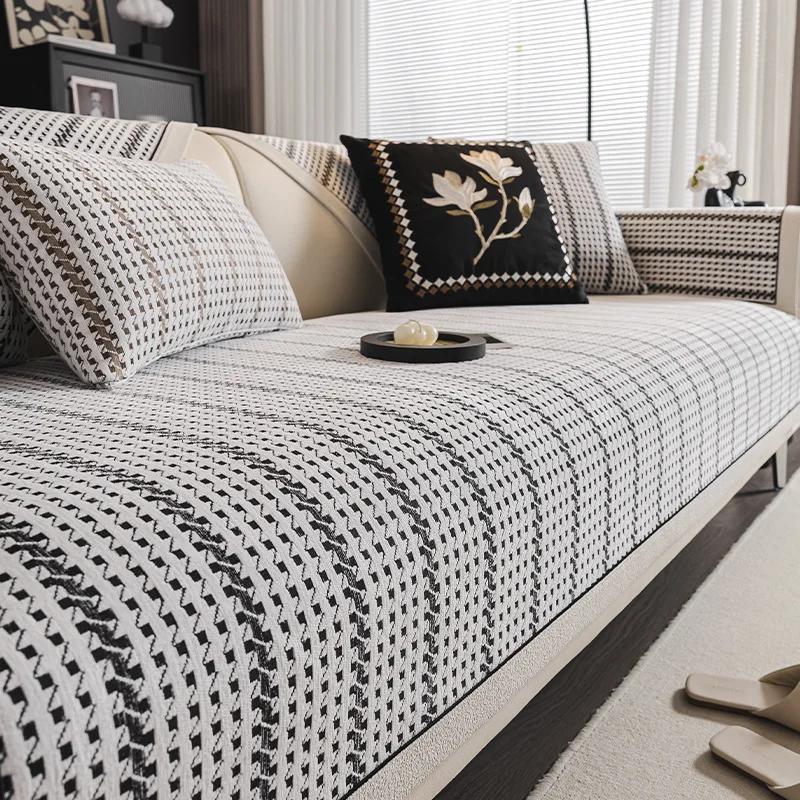 

Чехол для дивана из шенилла Four Seasons Universal Striped Couch Cushion Пыленепроницаемый нескользящий чехол для дивана в гостиной Французский коврик для дивана 70x70cm 1pcs