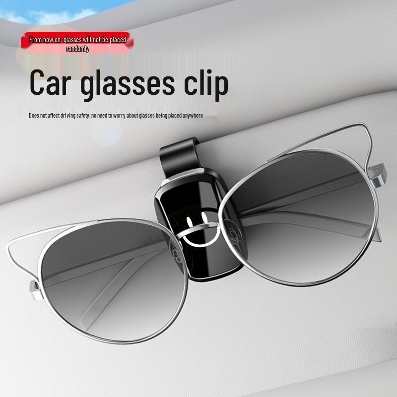 Universal Car-Mounted Smiley Face Sunglasses Holder Clip for Safe Driving