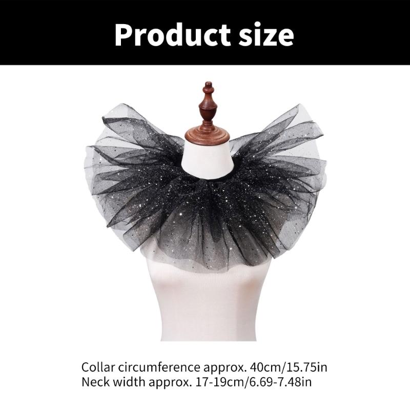 Victorian Sparkling Dots Layered Mesh Tulle Detachable Neck Ruff Ruffled Faux Collar Shawl for Halloween Clown Choker