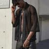 2024 Herren Mesh Tops Hollow Out T-Shirt Maskulin Strickjacke Schal Streetwear Mode Kleidung Top Hemd Herren Hemd