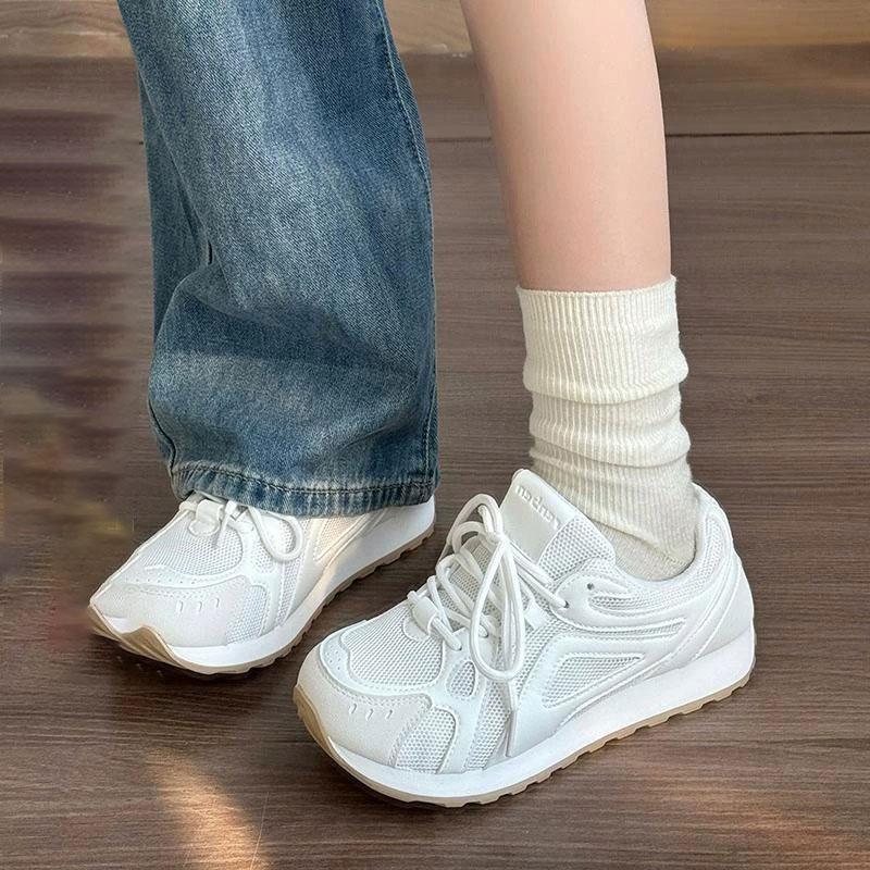 

Fashion Women s White Sneakers Autumn Breathable Height Increase Running Shoes Lightweight Comfortable Fashion Lace Up Vulcanized Shoes 35 бежевый