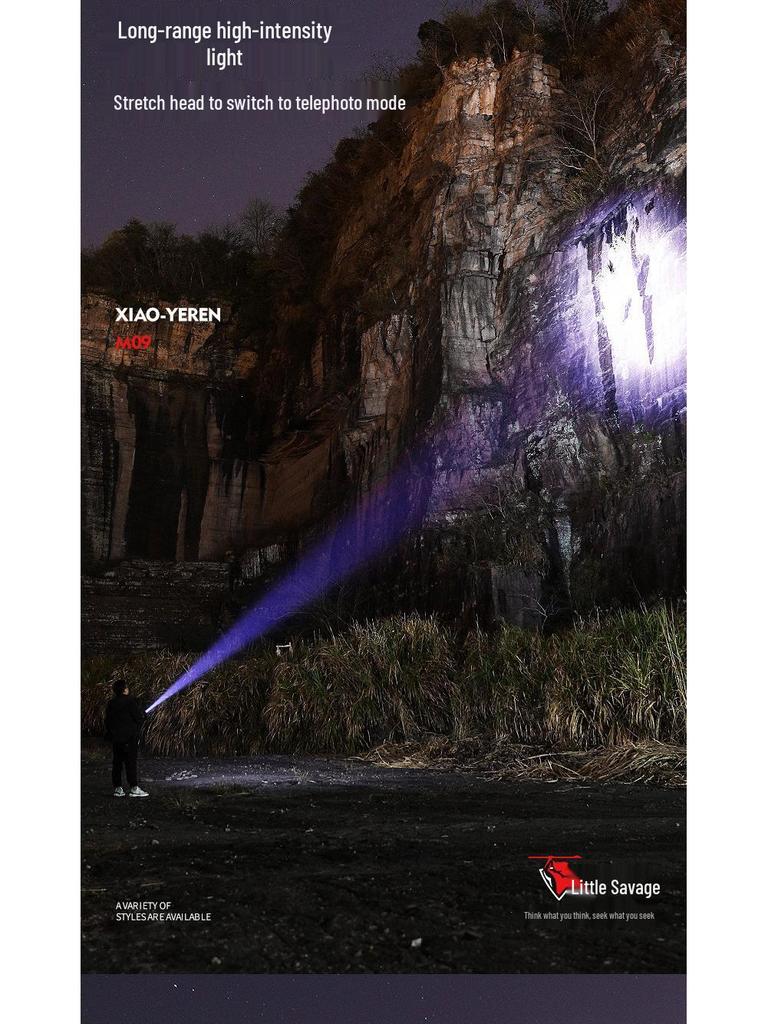 Rechargeable LED Outdoor Flashlight with Telescopic Zoom and Multifunctional Long-Range Emergency Lighting