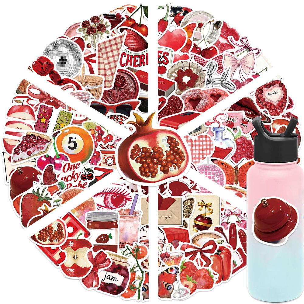 10/30/50/100pcs Red Cherry Girl Cartoon Aesthetic Graffiti Stickers Waterproof Retro Decals DIY Stationery Phone Case Laptop