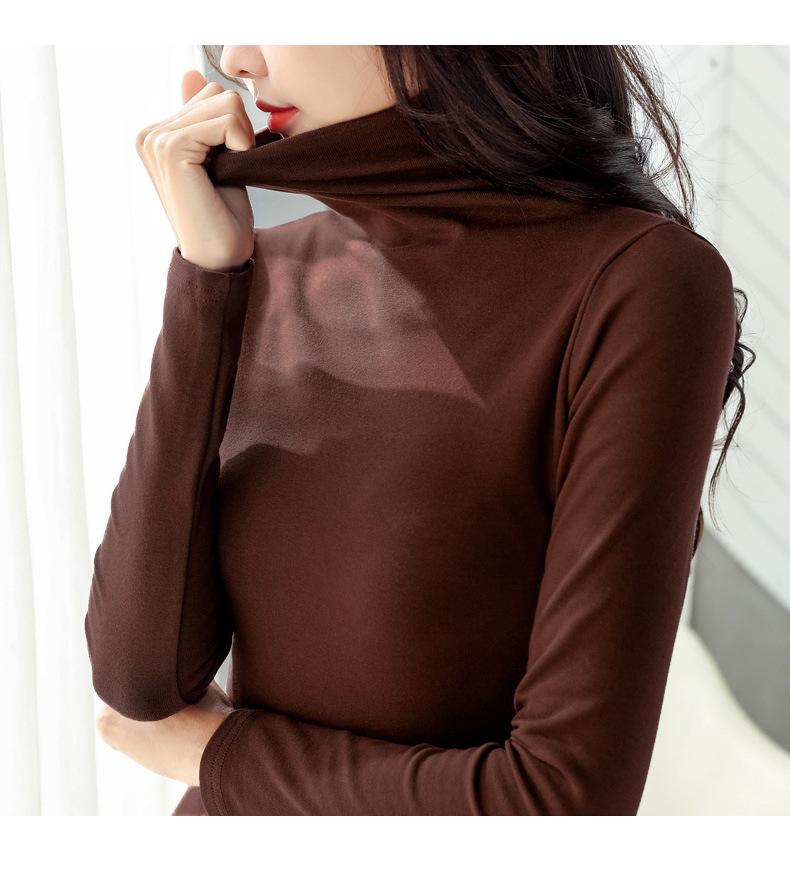 Toamnă/Iarnă 2025 Guler înalt Căptușită cu lână Damă Slim Fit Culoare uni Mânecă lungă Stil coreean Tricou la modă