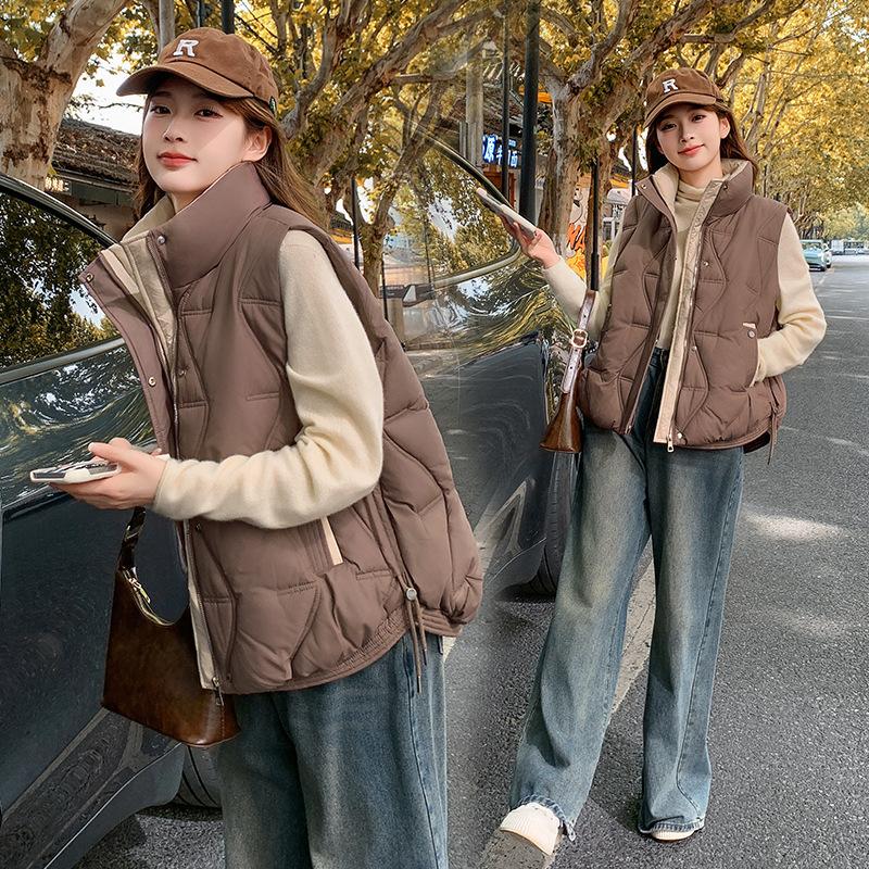 Down cotton warm vest women's autumn and winter new cold-resistant leisure sports light vest stand-up collar jacket
