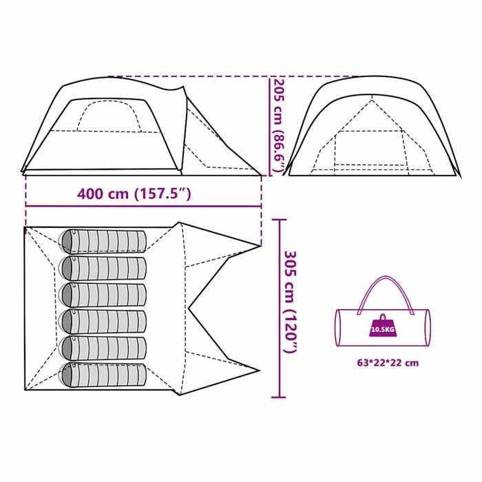 VidaXL Family Tent with Porch 6 Person Blue Waterproof, Tent, Garden Tent, Outdoor Shelter, Camping Tent, 94549