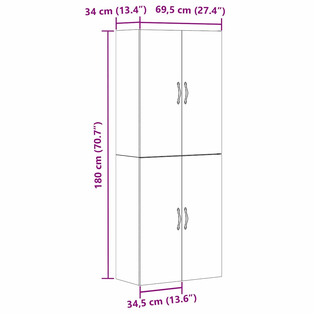 Wall Cabinet 2 Pcs Black Oak Effect 69.5 X 34 X 90 Cm