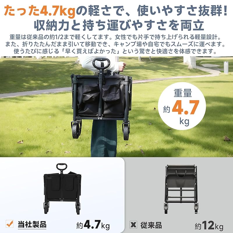 Sekey Mini Carry Wagon [Ultra-Lightweight 4.7kg] Freestanding Storage, Foldable, Portable, Outdoor Wagon, Maneuverable, Removable Tires, 80kg Weight