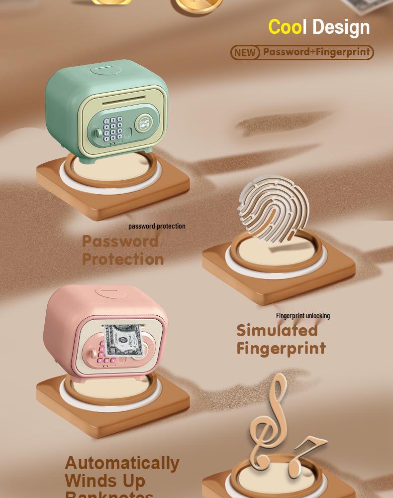 Kids' Musical Piggy Bank: Automatic Money Rolling, Password Unlock, Large Capacity Safe Toy Gift