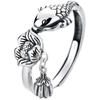 Lucky Koi Silver Adjustable Ring - Women's 925 Sterling Retro Ethnic Style with Lotus Pod and Fish Design for Abundance