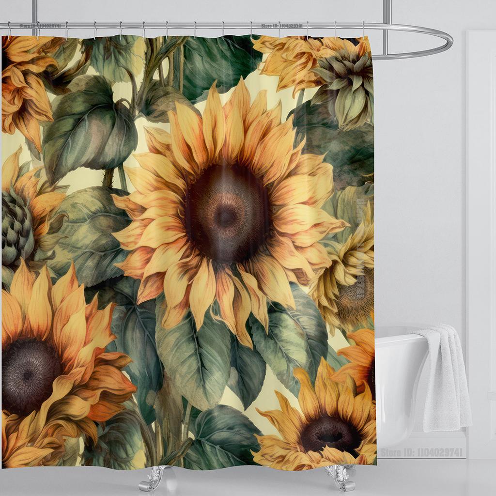Sunflower Flower Shower Curtain Waterproof Shower Curtain Polyester Fabric 3D Printed Curtain Bathroom Decoration With Hooks