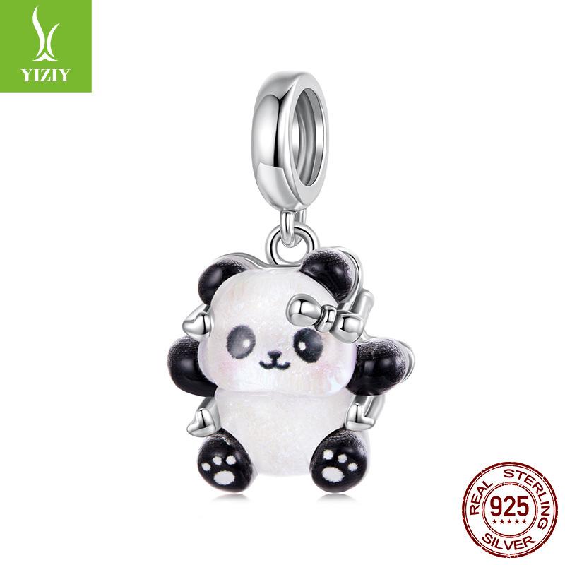 S925 Sterling Silver Cute Bear Pendant Accessories, Exquisite Animal Diy Bracelet Beaded Accessories