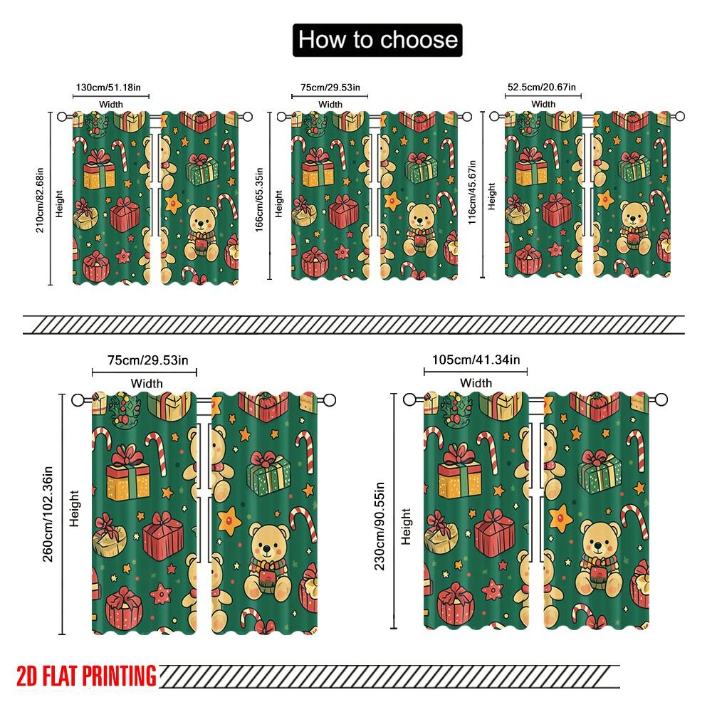 Plane Printing Curtains Christmas Bears Festive Gifts Versatile Polyester Without Rod Art Deco Curtain Set Of 2 Contemporary Made Washable