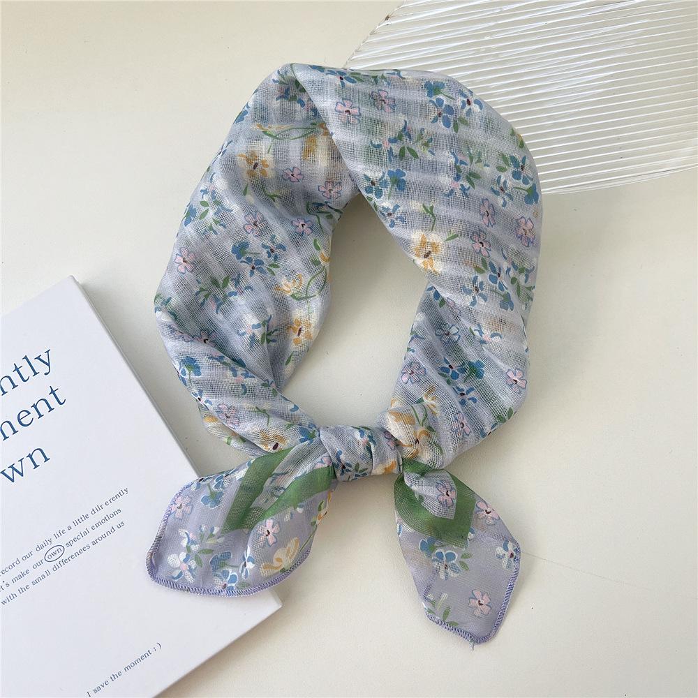 58 Floral Cotton Linen Scarf: Korean Ditsy Print Neckerchief for Spring, Summer, Autumn - Versatile Headband and Headscarf