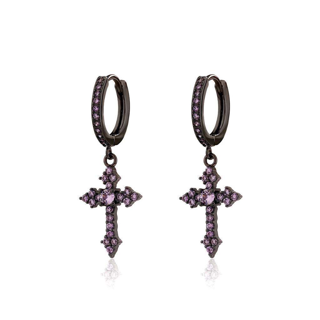 Zirconia Cross Earrings for Men and Women, Unique Stud Earrings, Trendy Hip-Hop Hoop Earrings