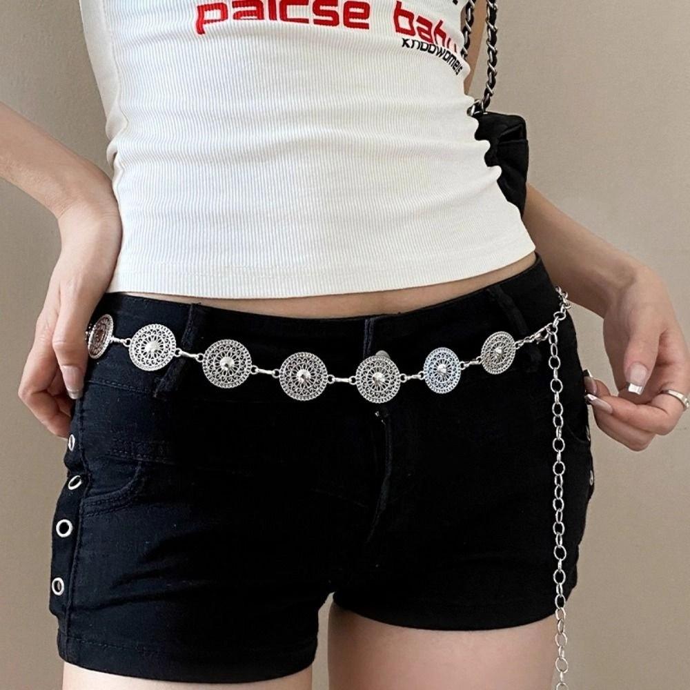 Belly Chain Metal Circular Ring Waist Chain Silver Ethnic Belt Chain  Shorts Decoration
