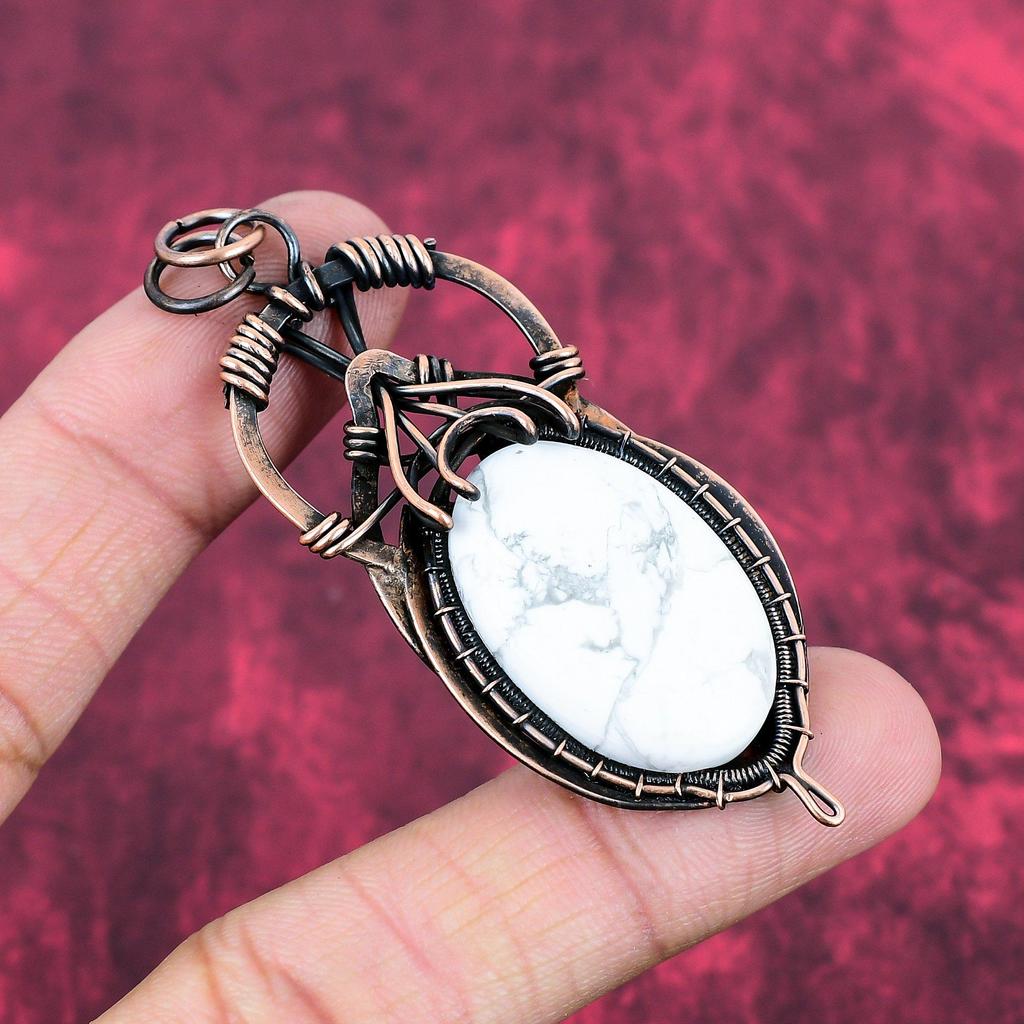 Howlite Copper Pendant Copper Wire Wrapped Jewelry Gemstone Handmade Pendant Designer Jewelry Wire Wrapped Pendant Unique Jewelry For Gifts