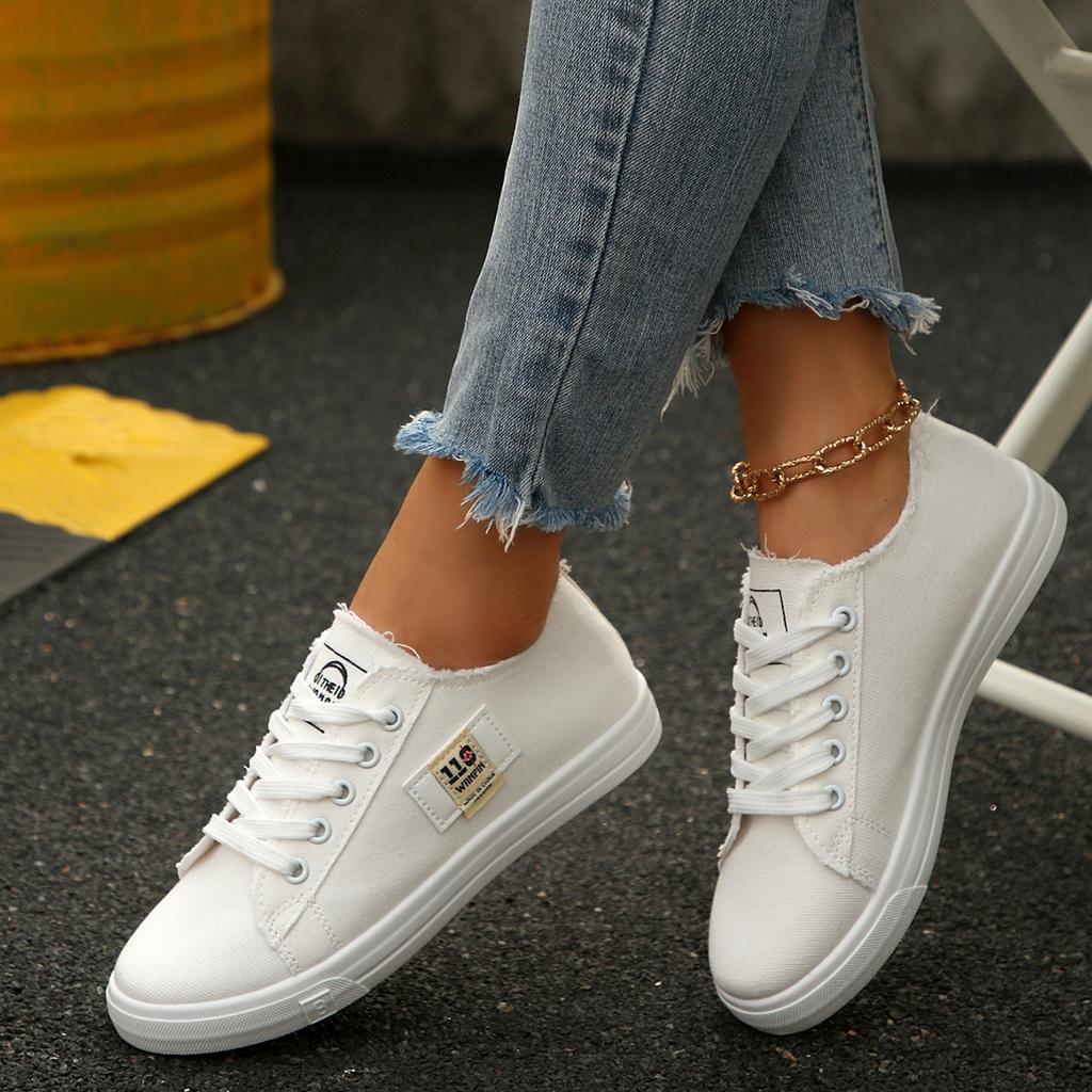 Little white shoes women's ins tide 2025 new spring and autumn canvas shoes students casual versatile flat bottom versatile niche