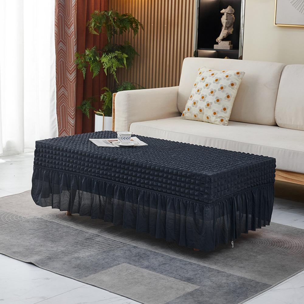 Elastic Tablecloth Full Cover Skirted Coffee Table Cover Dustproof Rectangle Living Room Dining Table Protector