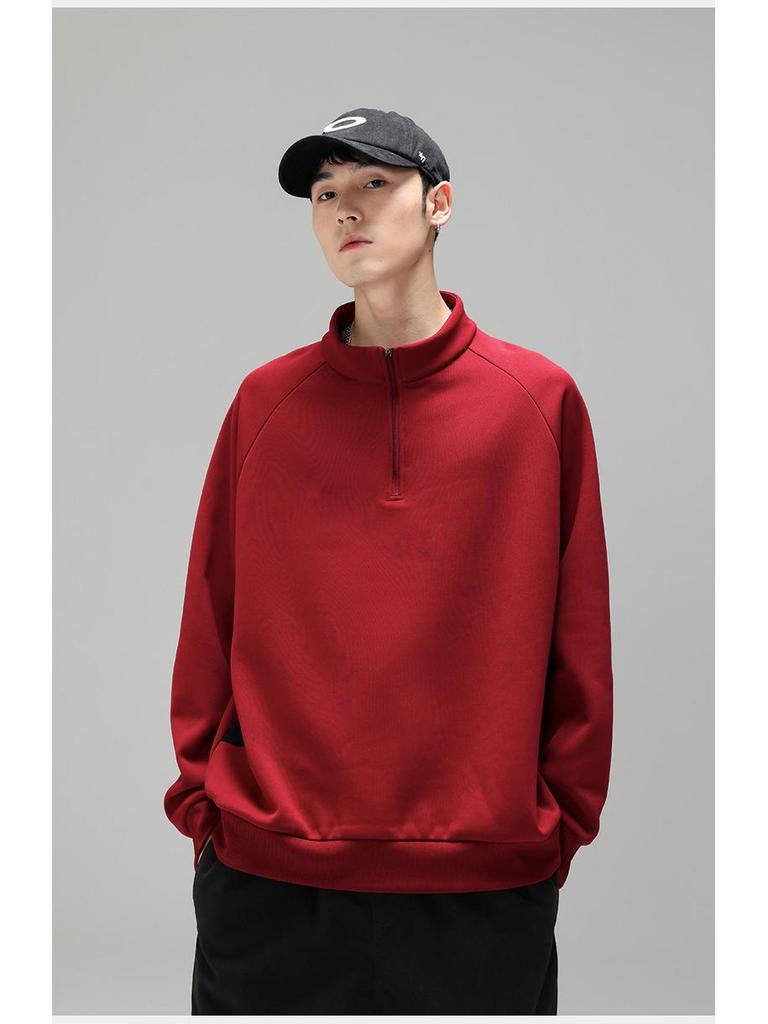 Retro Half-Zip Stand Collar Warm Hoodie - Heavyweight Velvet, Casual Solid Color Sports Top