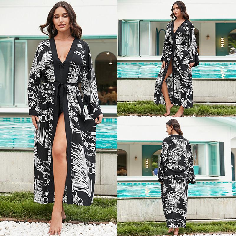 European-American Tie-Dye Beach Cover-Up: Rayon Mid-Length Sun Protection Cardigan for Women's Vacation Bikini Wear