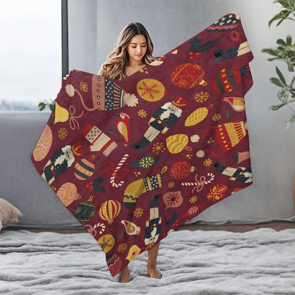 TU Festive Holiday Throw Blanket Cozy Christmas Decor Reversible Flannel Blanket Warm Winter Bedding Gift Idea Home Accent