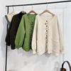 Rundhalsad Retro Damkofta Vågig Kant Färgad Knapp Lös Oversized Casual Tröja Varm Jacka Höst och Vinter