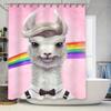 Rainbow Llama Shower Curtain Pink Background With White Furry Character Costume Shirt Bow Tie Design For Bathroom Decorations