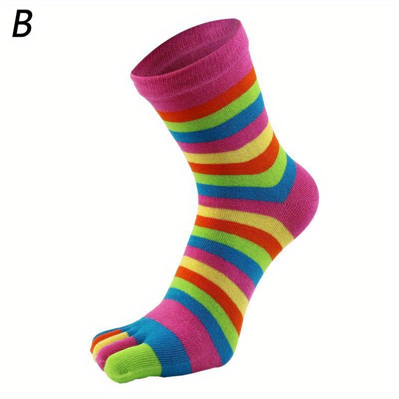 New Women Toe Socks Funny Five Fingers Socks Colorful Striped Printed Rainbow Cotton Breathable Women's Short Socks