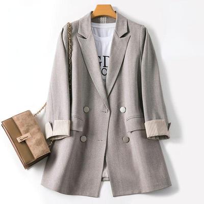 Spring Korean Loose Casual Black Suit Coat And Jackets For Women Double Breasted Office Lady