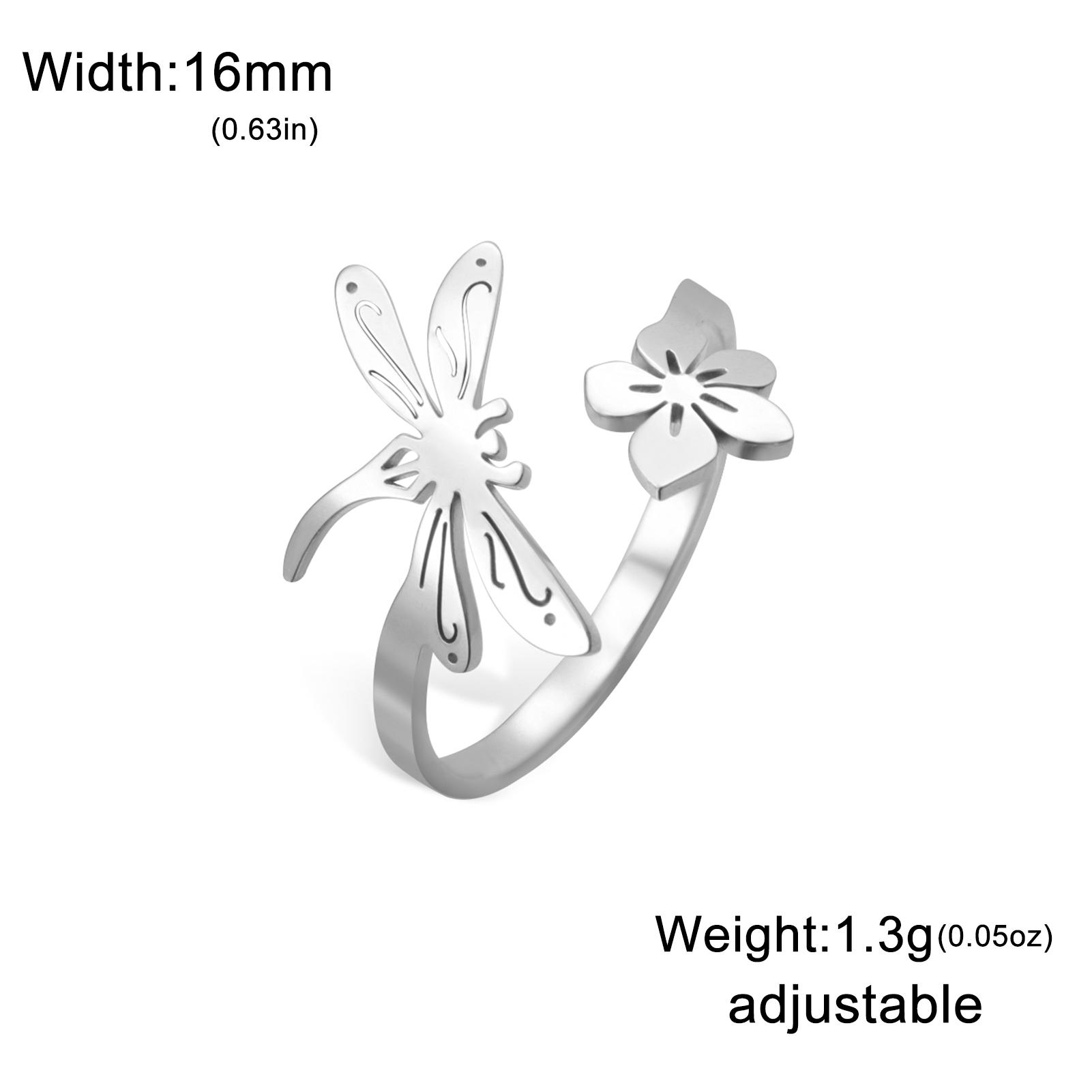 

Teamer Lovely Romantic Flower Bee Dragonfly Bowknot Ring Stainless Steel Gold Color Ring for Women Girls Spring Summer Jewelry