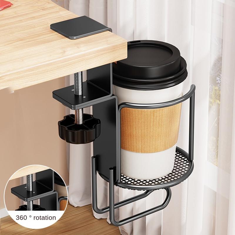 2 in 1 Desk Cup Holder with Headphone Hanger Holder, Anti-Spill Cup Holder-360° Rotation Stand Hook Suitable for Coffee Mups
