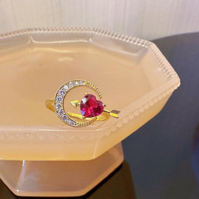 

Привлекательное геометрическое кольцо с розовым бриллиантом для женщин, регулируемый модный и стильный аксессуар J5220