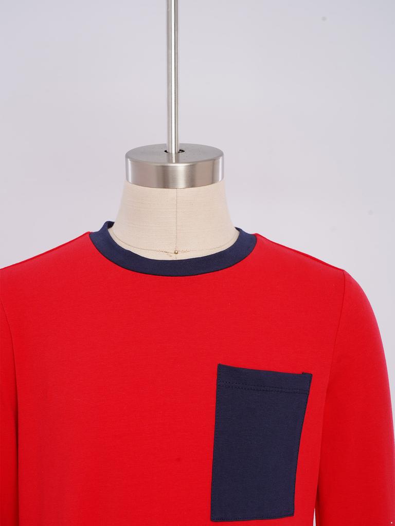 Unisex Kinder Adaptive Strampler Rundhalsausschnitt Langarm Anti-Kratz-Rücken Unsichtbarer Reißverschluss Kontrastfarbe Tasche Kleidung