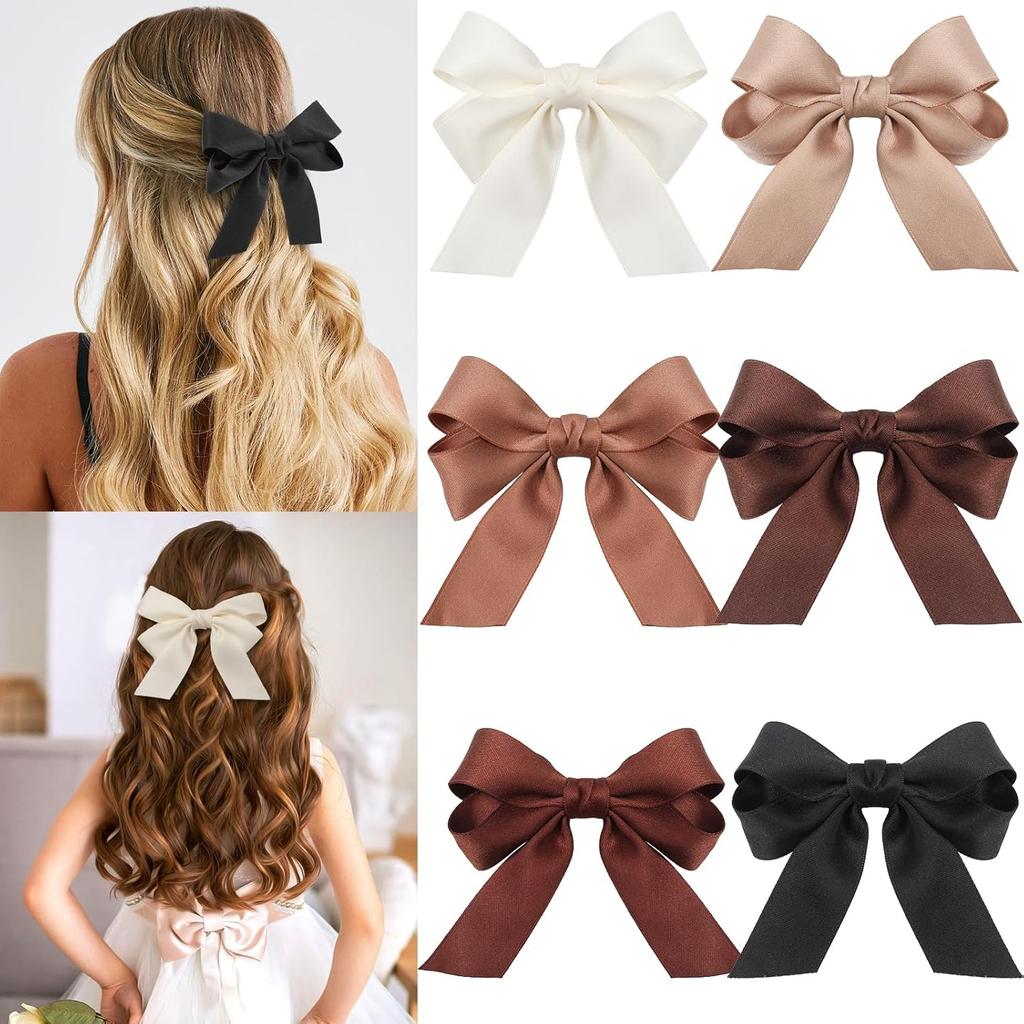 Bessrung 6pcs Small Hair Bows, Soft Satin Ribbon Bow Hair Clips for Women Teens, Non-Slip Hair Barrettes for Curly Straight Hair, Cute Bow Clips