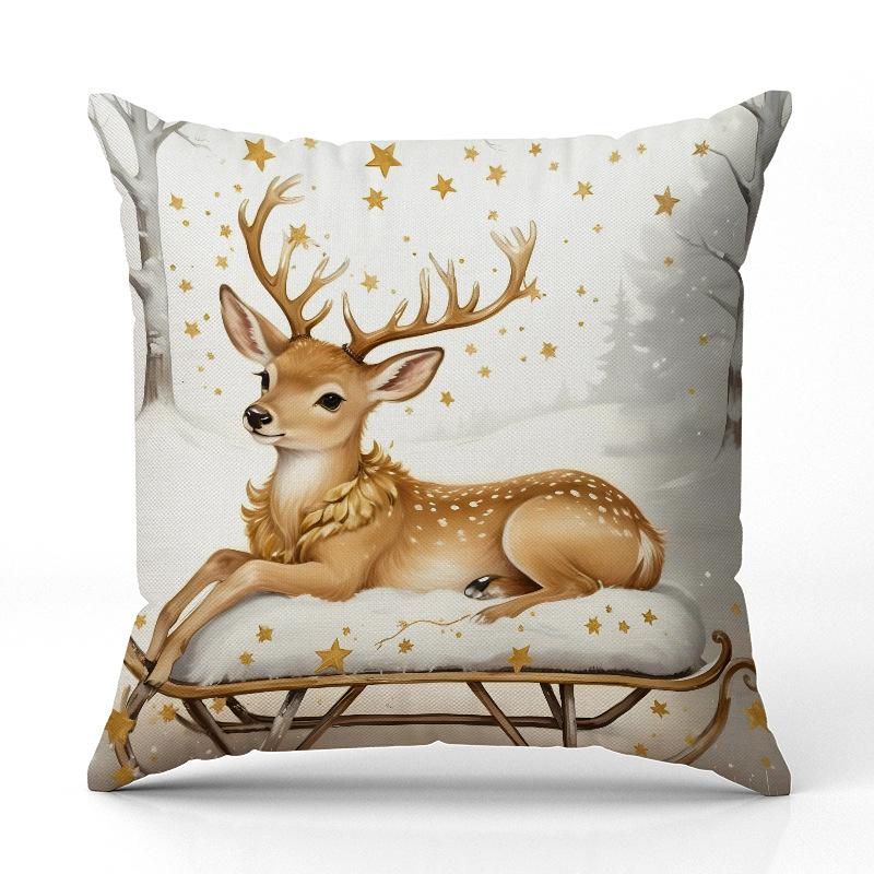 New White Snowman Christmas Pillowcase Linen Printed Pillowcase Festive Room Sofa Decoration Cushion Cover