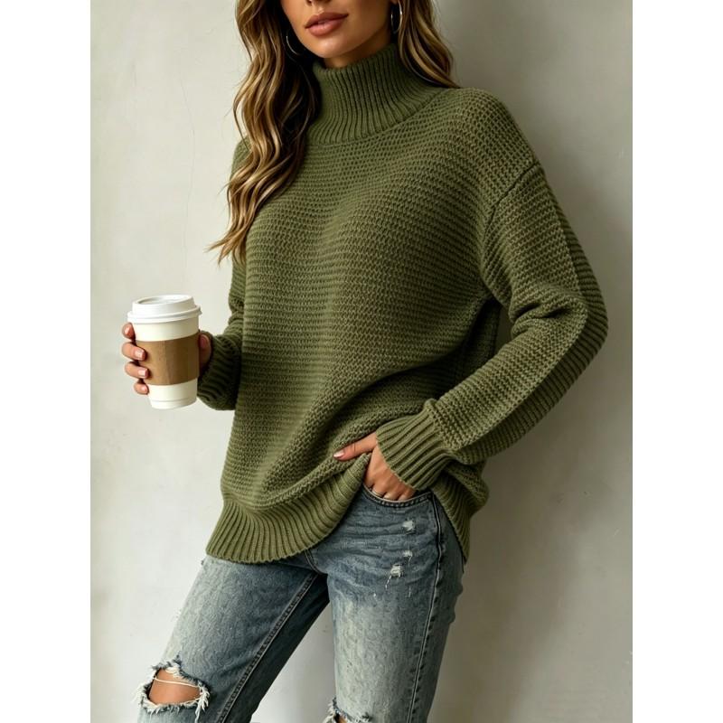 Womens Loose Knit Sweater Pullover Round Neck Solid Color Long Sleeve Casual Top Winter