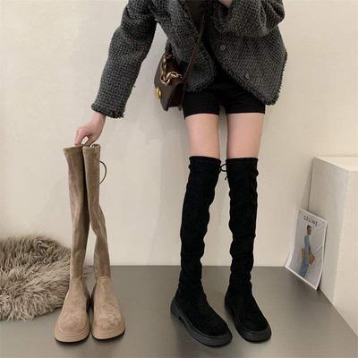 Korean Version of Knee Boots Women's Boots Thick-soled High Boots 2025 Autumn and Winter New Thin Boots French Elastic Boots Long Boots
