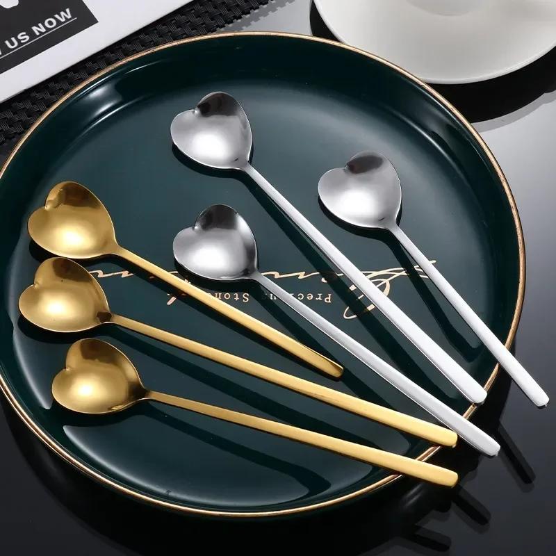 Stainless Steel Heart-Shaped Head Spoons Creative Home Tableware Teaspoon Coffee Ice Cream Honey Mixing Spoon Kitchen Dinnerware