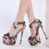 Chaussures de luxe pour femmes Imprimé de designer Sandales à bout ouvert pour femme Sangle à boucle sexy Plateforme Stripper Talons aiguilles Chaussures de soirée Bal