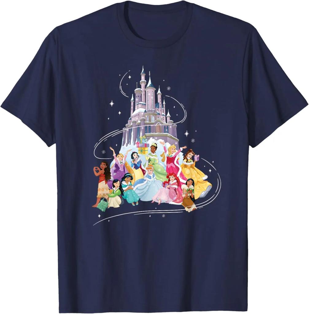 Hot Fashion Casual Disney Princess Sparkle Squad Christmas Holiday Castle T-Shirt S-4XL Four Seasons