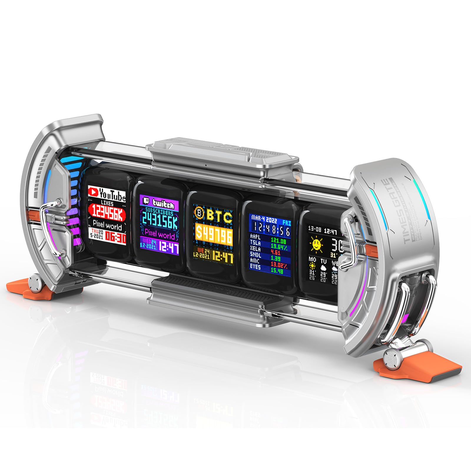 

Divoom Times Gate Desk Clock, Stylish Digital Pixel Art Design, App Controlled, 5 Customizable RGB Screens, Wi-Fi Connectivity, Game Room Decor, DIY