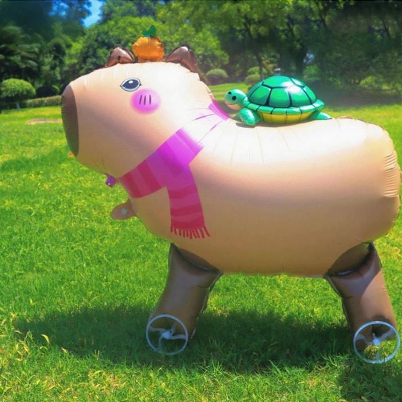 Large Size 4D Dinosaur Dog Cat Standing Foil Balloons Animals Walking Balloon With Wheel For Kids Birthday Party Decoration