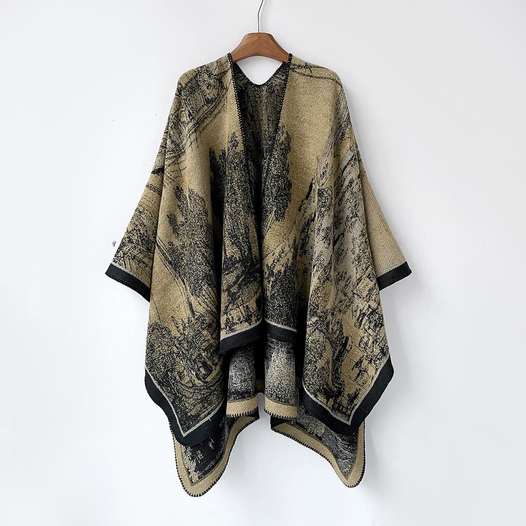 New Chinese Style Shawl With High-End Imitation Cashmere Double-Sided Knitted Shawl Cape Travel Warm Cape