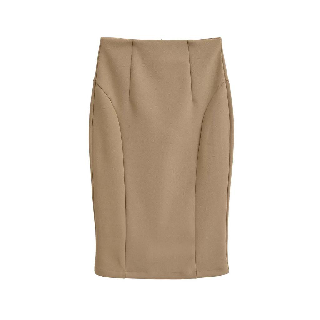 Retro American Slim Fit High-Waisted Midi Pencil Skirt with Back Slit - Women's Autumn Collection