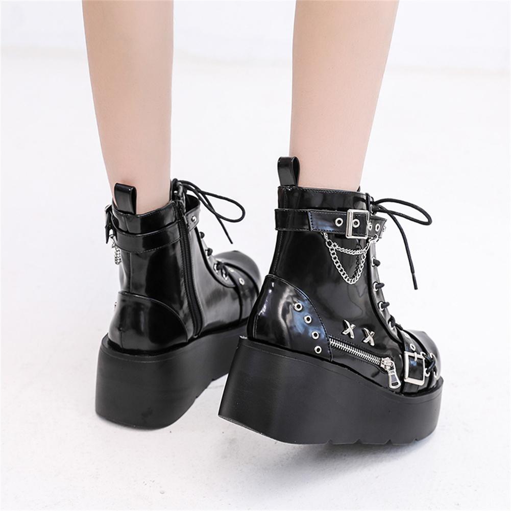 Fashion Brand New Ladies Goth Platform Ankle Boots Fashion Buckle Zip Rivet Punk Wedges High Heels Womens Boots Party Street Woman Shoes