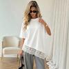 European and American Cross-border White Medium-sleeved Top 2026 New Summer Casual Loose Irregular Splicing Lace T-shirt Women