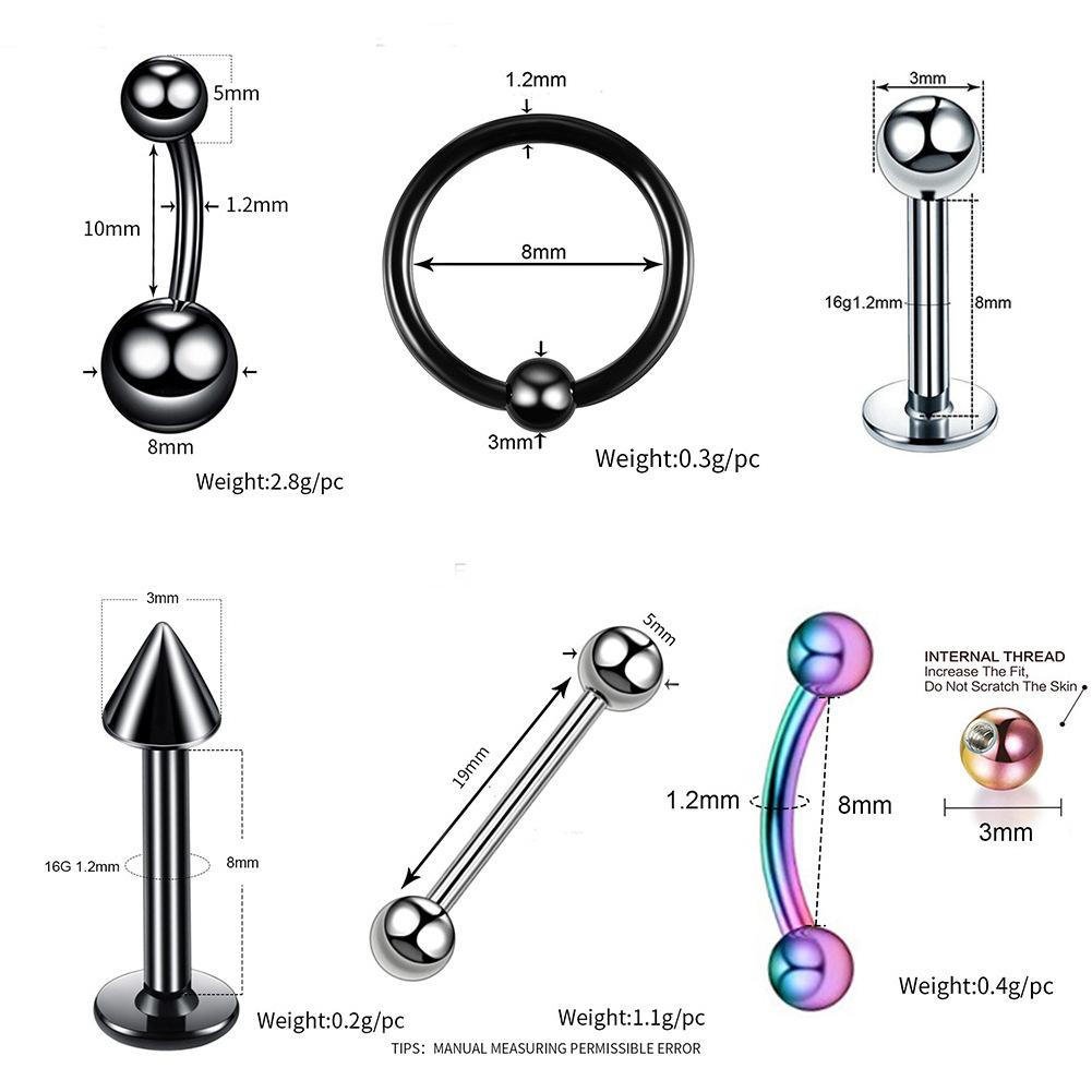 4Pcs Stainless steel piercing accessories - eyebrow piercings, lip piercings, body piercing accessories