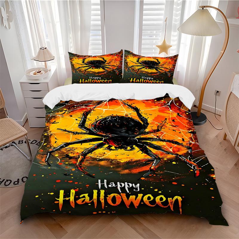 3pcs Halloween Spider Duvet Cover Set, Cover For Bedroom Guest Room (1 Duvet Cover + 2 Pillowcase, Without Quilt), yy250922108