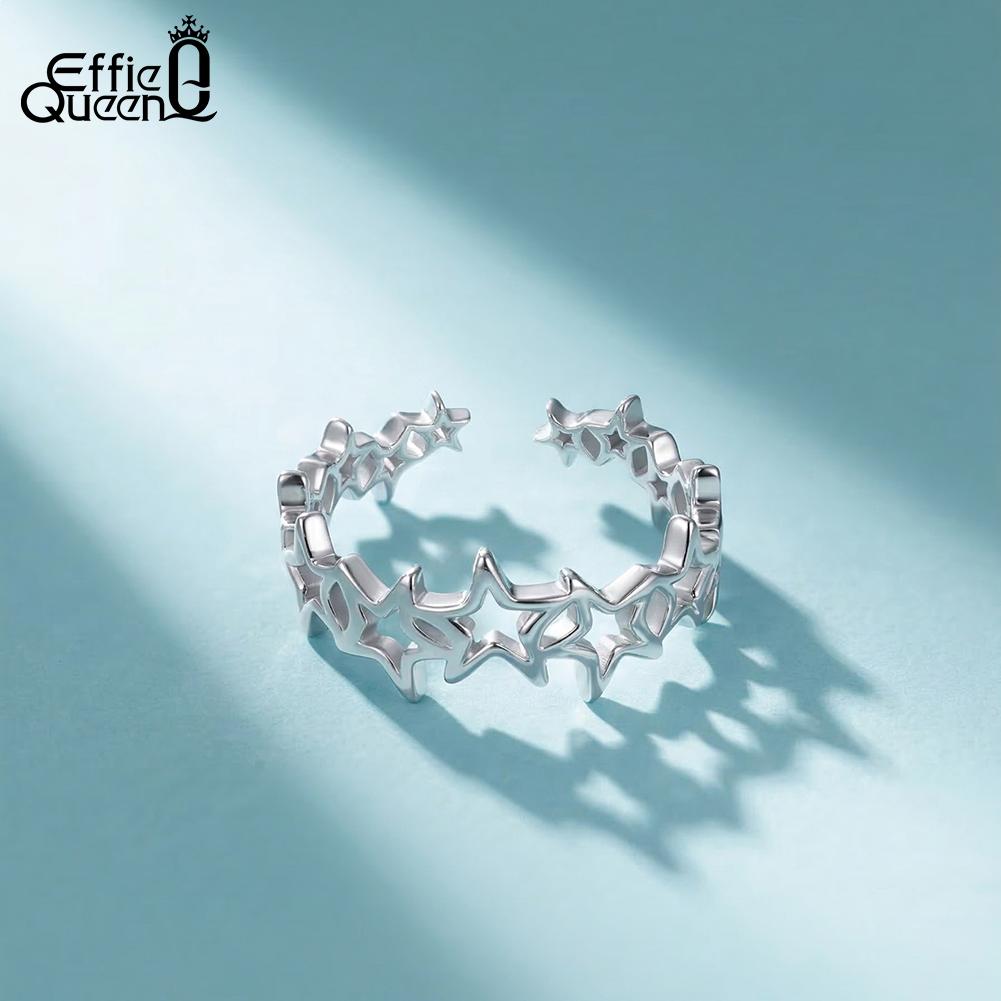 Effie Queen Fashion Hollow Star Women's Open Ring Trendy 925 Sterling Silver Star Ring Jewelry Birthday Anniversary Gifts APR49